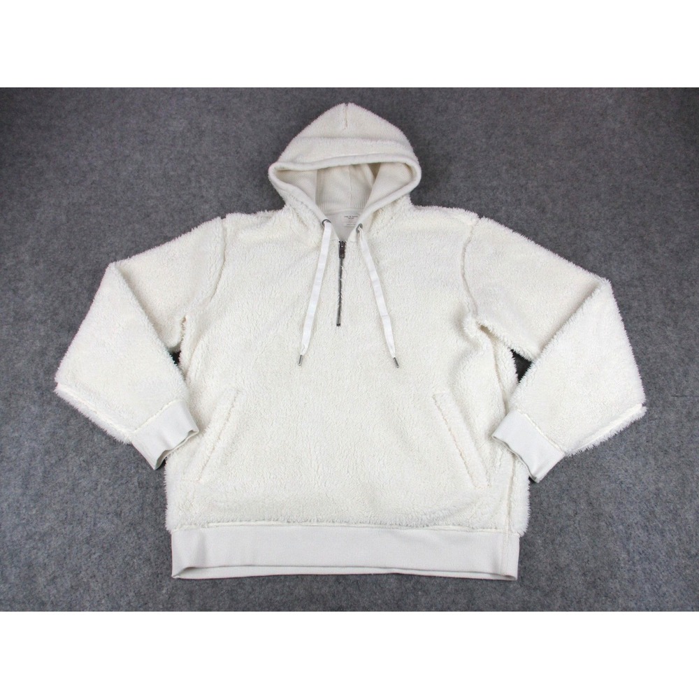 Rag & Bone Hoodie Mens Large White Sherpa Pullover Hooded Zip Drawstring
